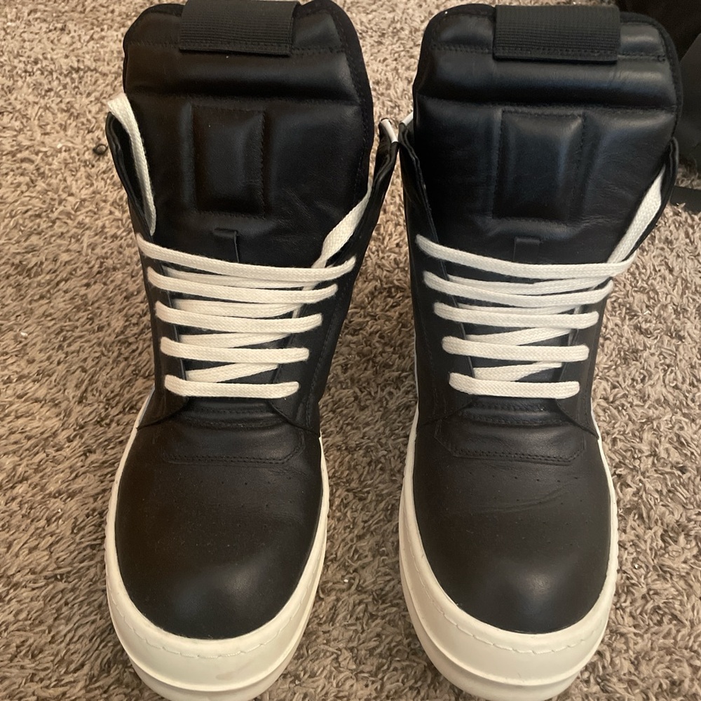Rick Owens Black and White High-Top Sneakers
